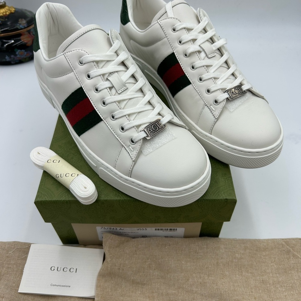 Women's Gucci, ace leather, web stripe sneakers size 40 made in Italy - Picture 4 of 13